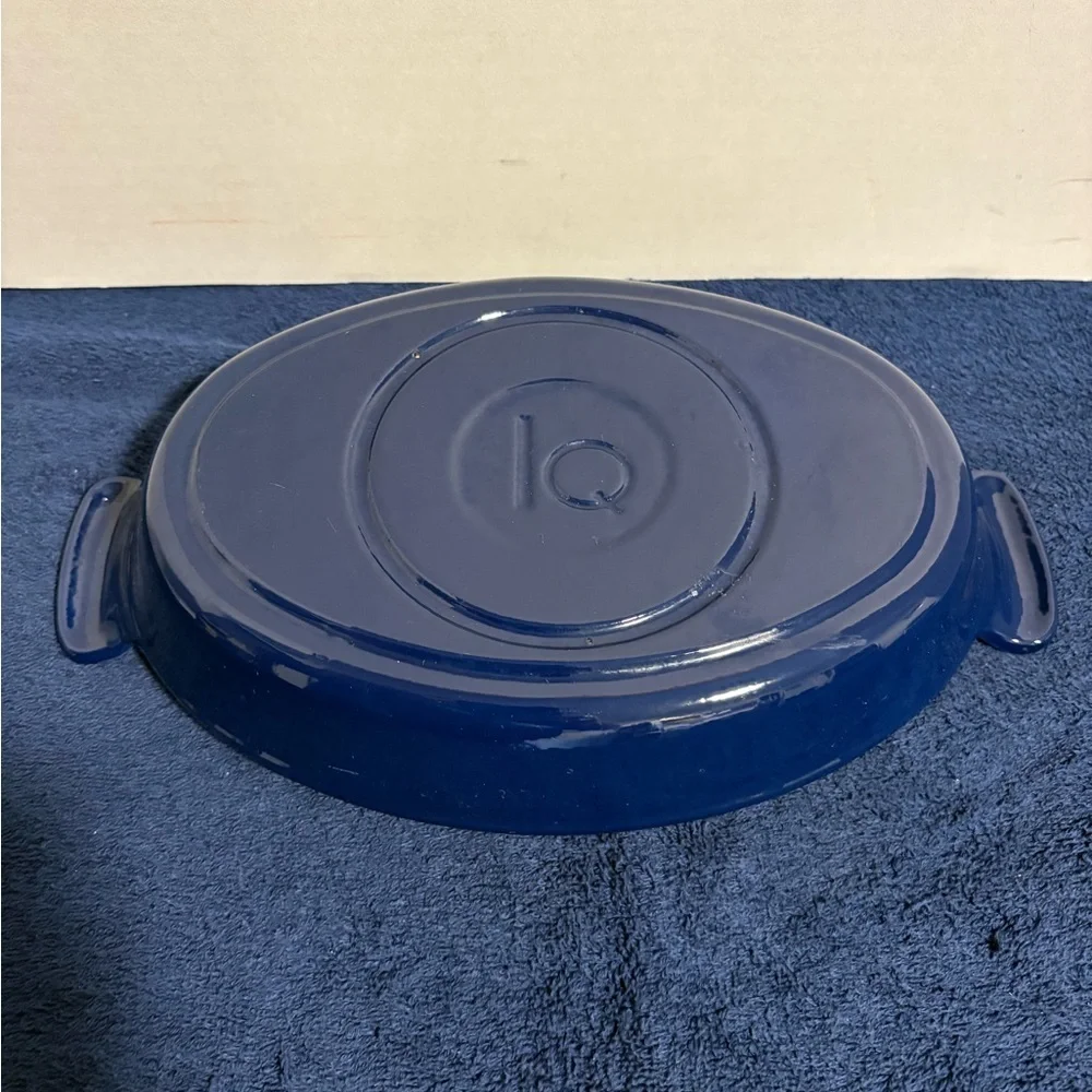 12” Scalloped Handle Cobalt Blue Enamel Cast Iron Oval Baker LQ IQ